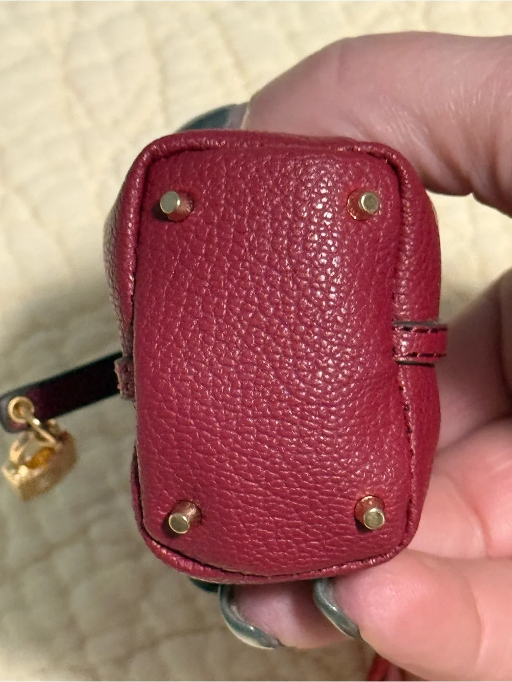 Bagcharm Mini Tote Bag Charm in Berry RED with Pink Scarf Accent and lock! NEW